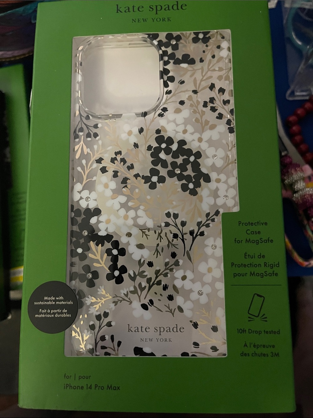 kate spade Floral MagSafe iPhone 14 Pro Max Case — White, Black & Gold